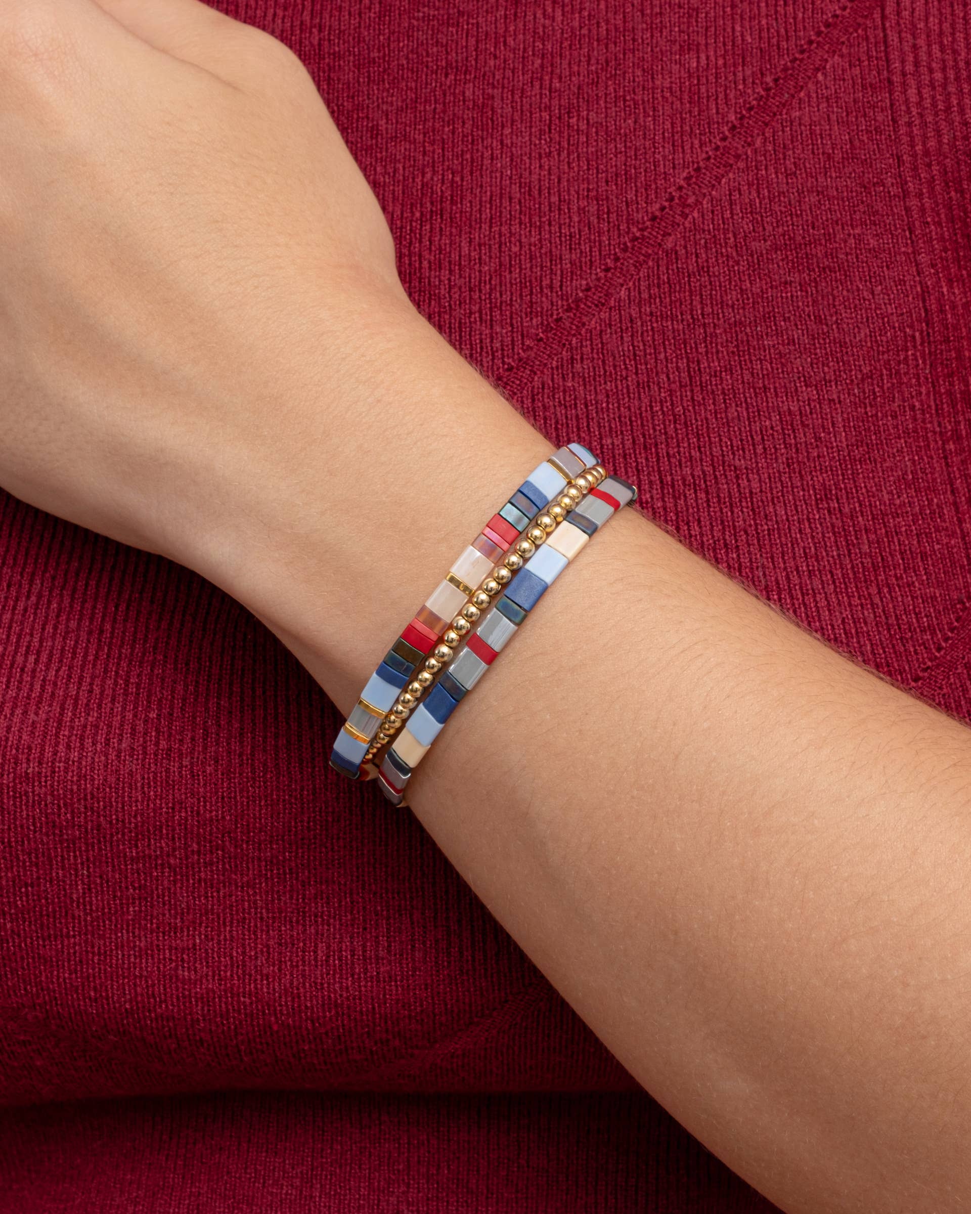 Mayana Designs Co - Set/3 Miyuki Tila Bracelets (Red/Aqua)