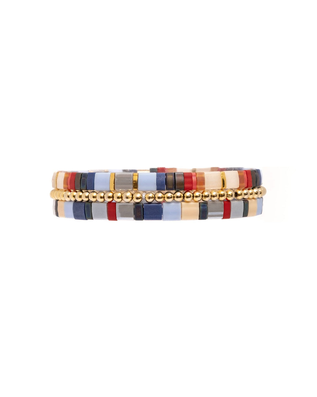 Mayana Designs Co - Set/3 Miyuki Tila Bracelets (Red/Aqua)