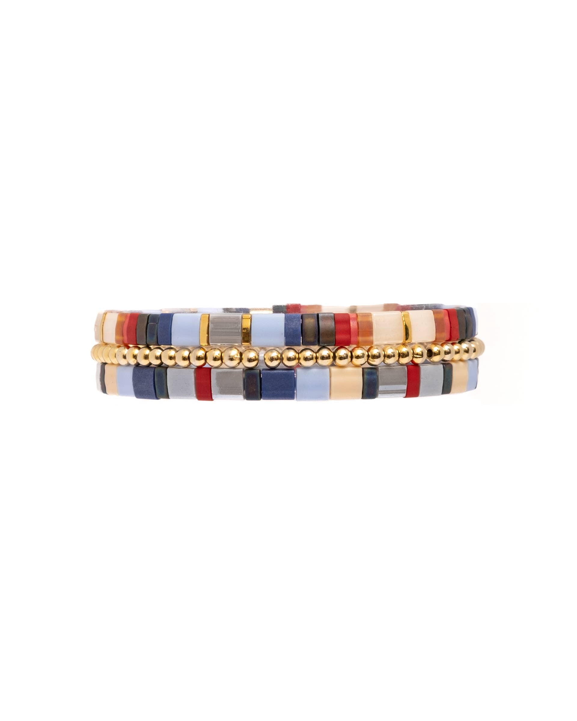 Mayana Designs Co - Set/3 Miyuki Tila Bracelets (Red/Aqua)