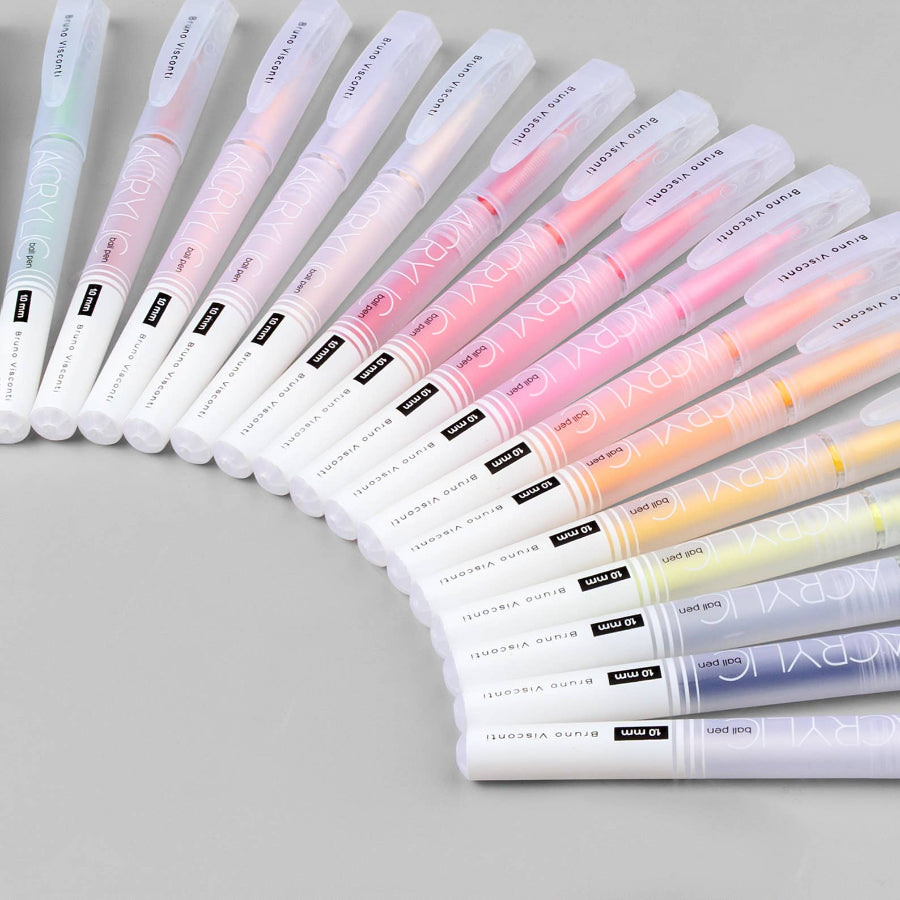 Set of colorful highlighters arranged on a light gray background