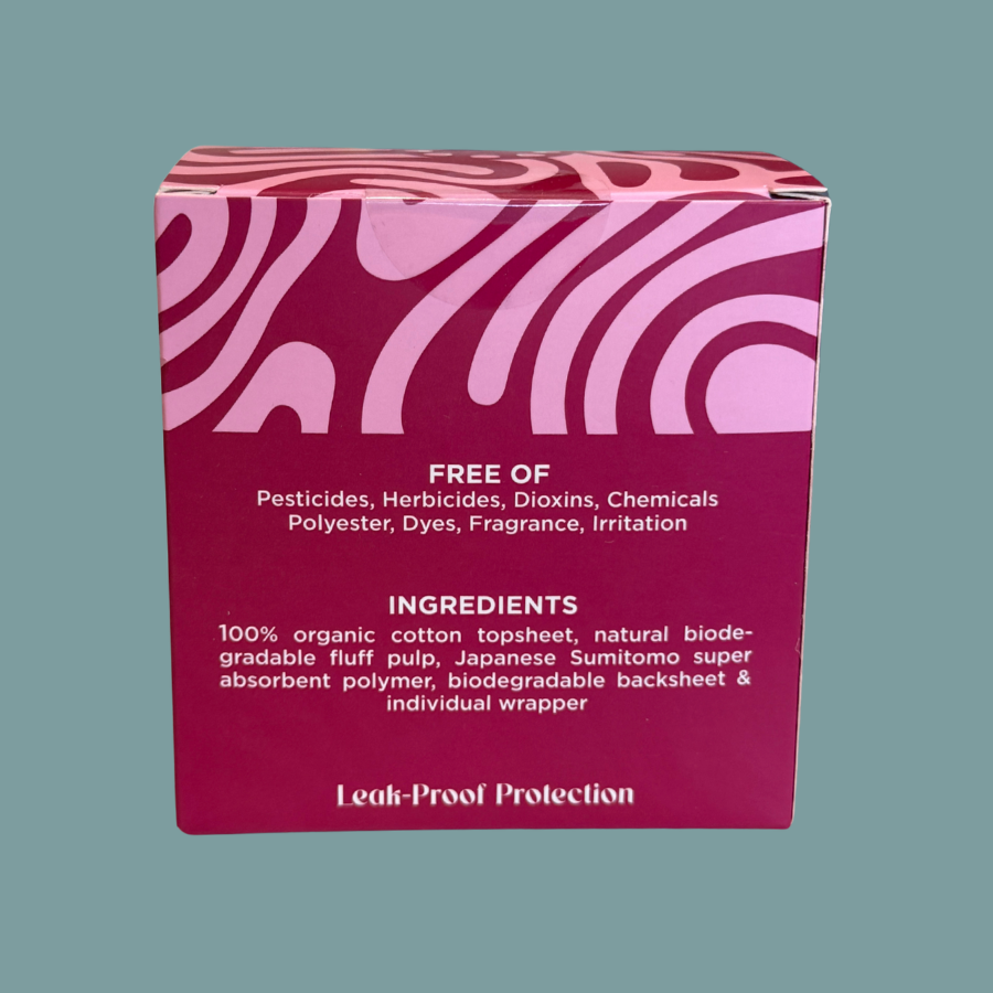 Pink packaging with zebra pattern and text on a gray background