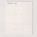 Weekly list planner sheet on a white background