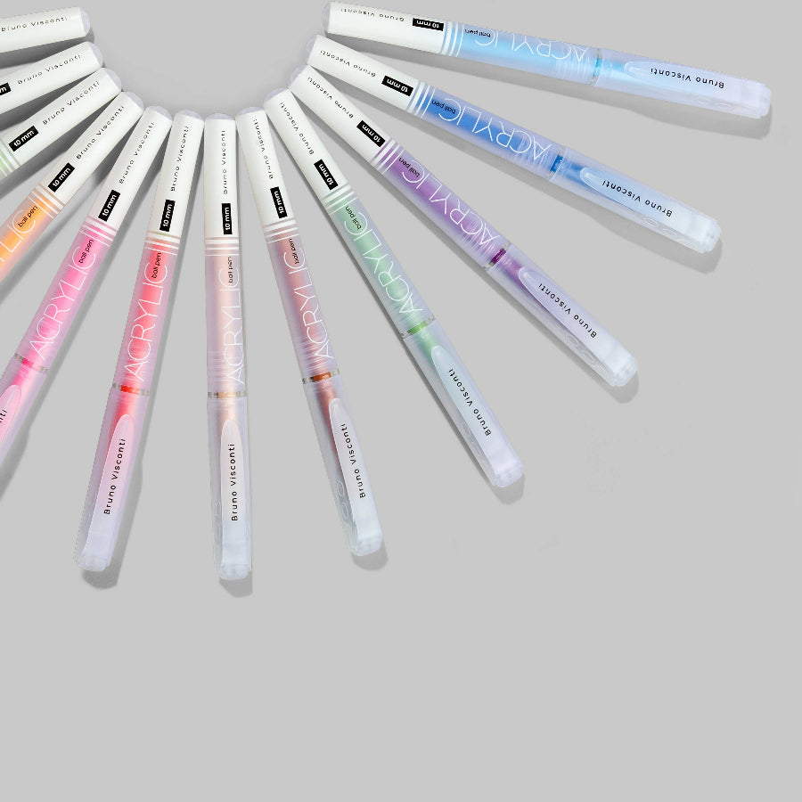 Set of colorful markers arranged in a circular pattern on a light gray background