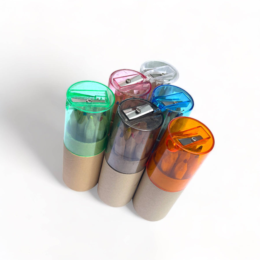 Set of colorful pencil sharpeners on a white background