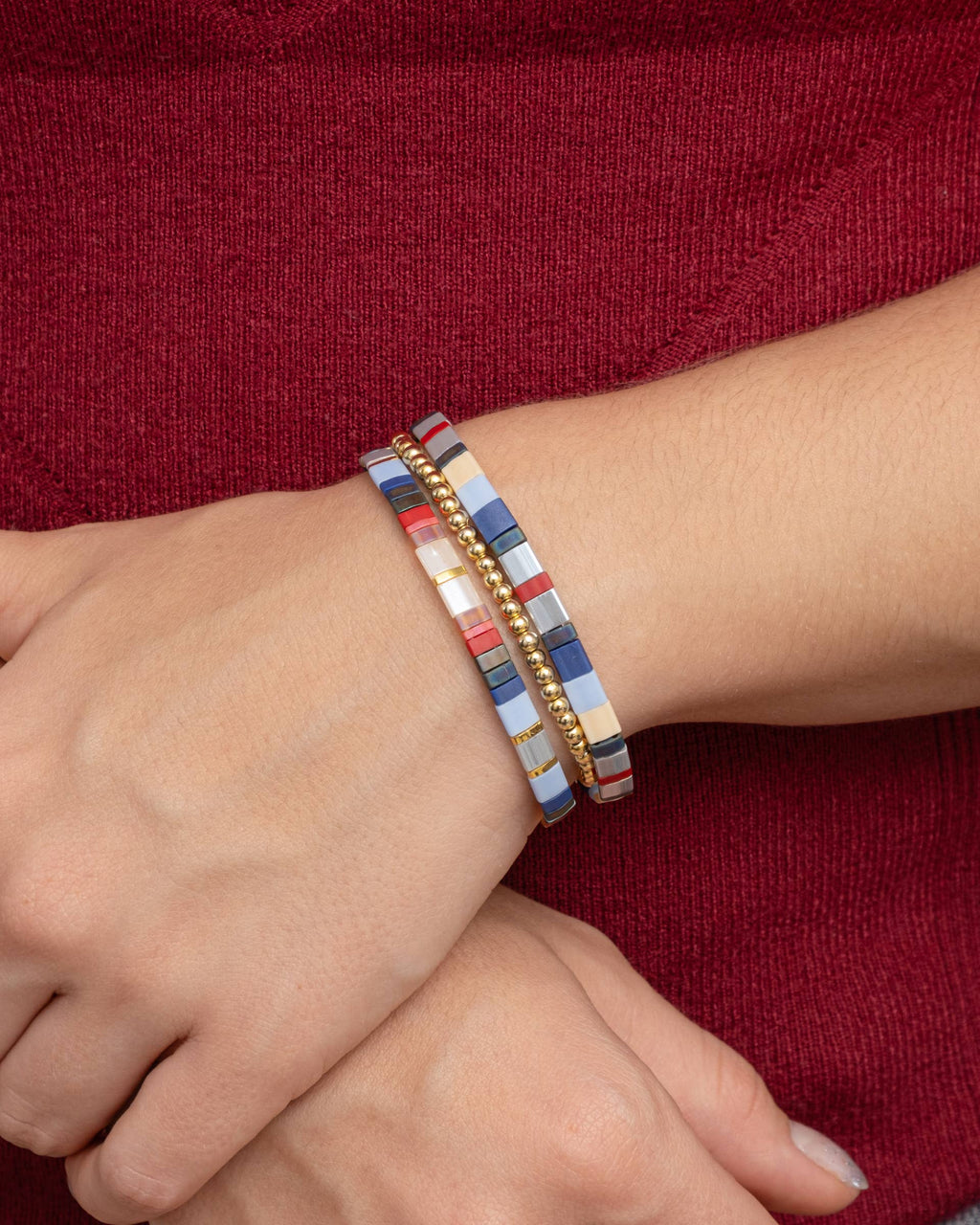 Mayana Designs Co - Set/3 Miyuki Tila Bracelets (Red/Aqua)
