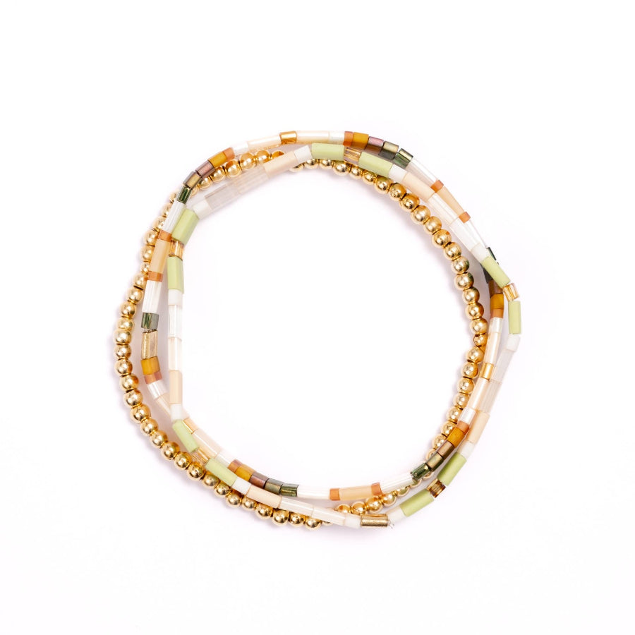 Multicolored beaded bracelet on a white background