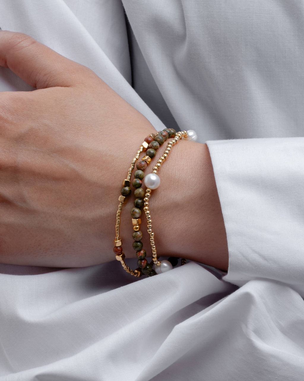 Mayana Designs Co - Set/3 Gem and Pearl Miyuki Stretch Bracelets (Amazonite)